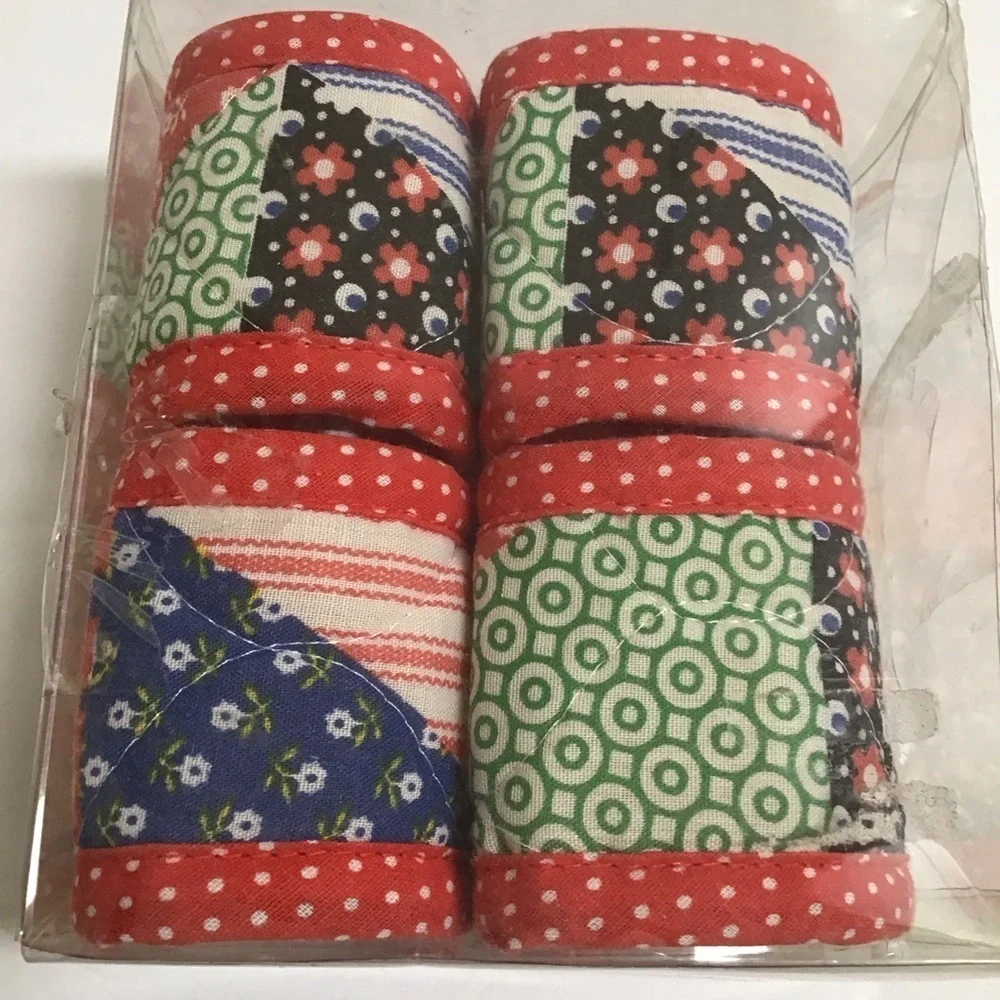 Vintage Calico Fabric Quilted Napkin Rings SET OF 4 Dining Boho Farmhouse NEW